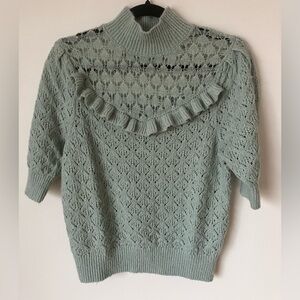 RW&CO. Light Sage Knit Sweater with Ruffle Detail